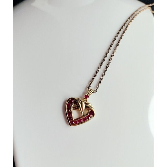 Danbury Mint Vermeil Necklace Genuine Ruby 14k Gold / Sterling Silver Open Heart - Picture 14 of 16